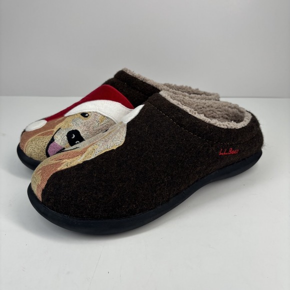 L.L. Bean Shoes - L.L.Bean Daybreak Scuff Women's 8M Black Wool Clog Slipper Dog Motif House Shoes